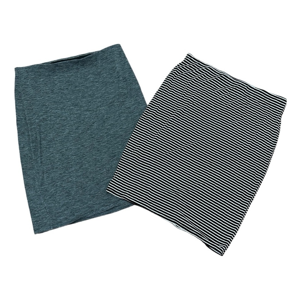 Set of 2- Metaphor Skirts- Gray Heather / Black & White Stripe- Size XL